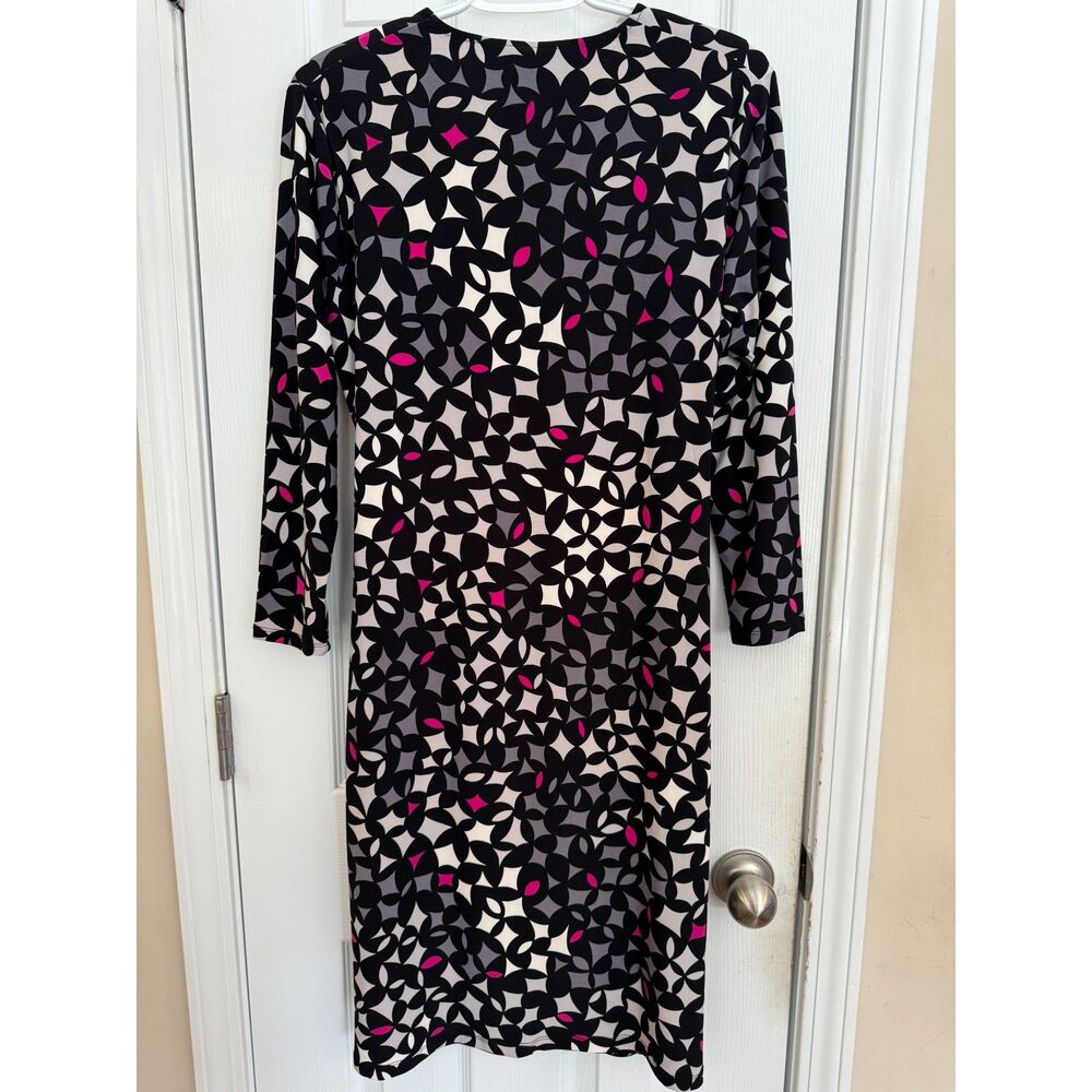 Anne Klein Black Pink Geometric Print Faux Wrap Midi Dress Sz Large Career NWT - Picture 4 of 13